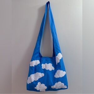 Handmade Blue White Sequin Hand-Sewn Clouds Crossbody Bag